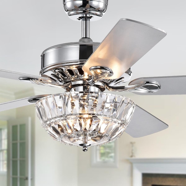 Warehouse Of Tiffany CFL-8373REMO-CH 52 in. Senma 3-Light Lighted Ceiling Fan with Crystal Bowl Shade, Chrome CFL-8373REMO/CH - main